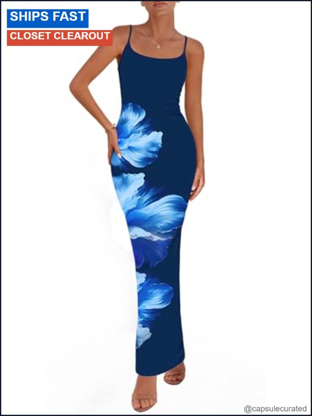 Spaghetti Strap Floral Maxi Dress Bodycon Sleeveless Summer Beach